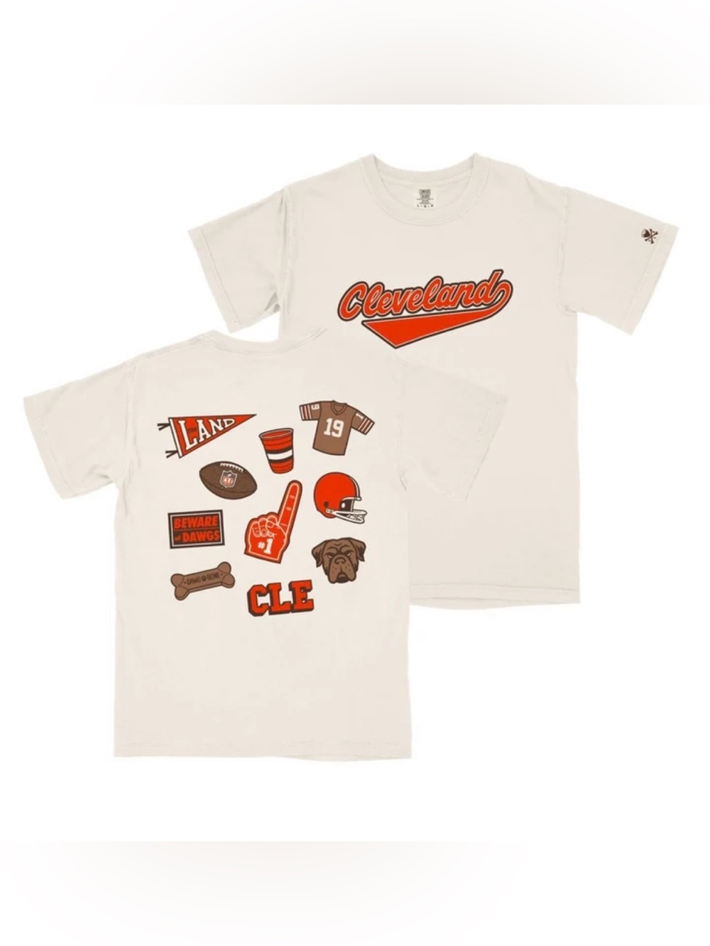 Cleveland Clothing Co. Ivory Cleveland Football Patches Unisex Crew Tee Medium